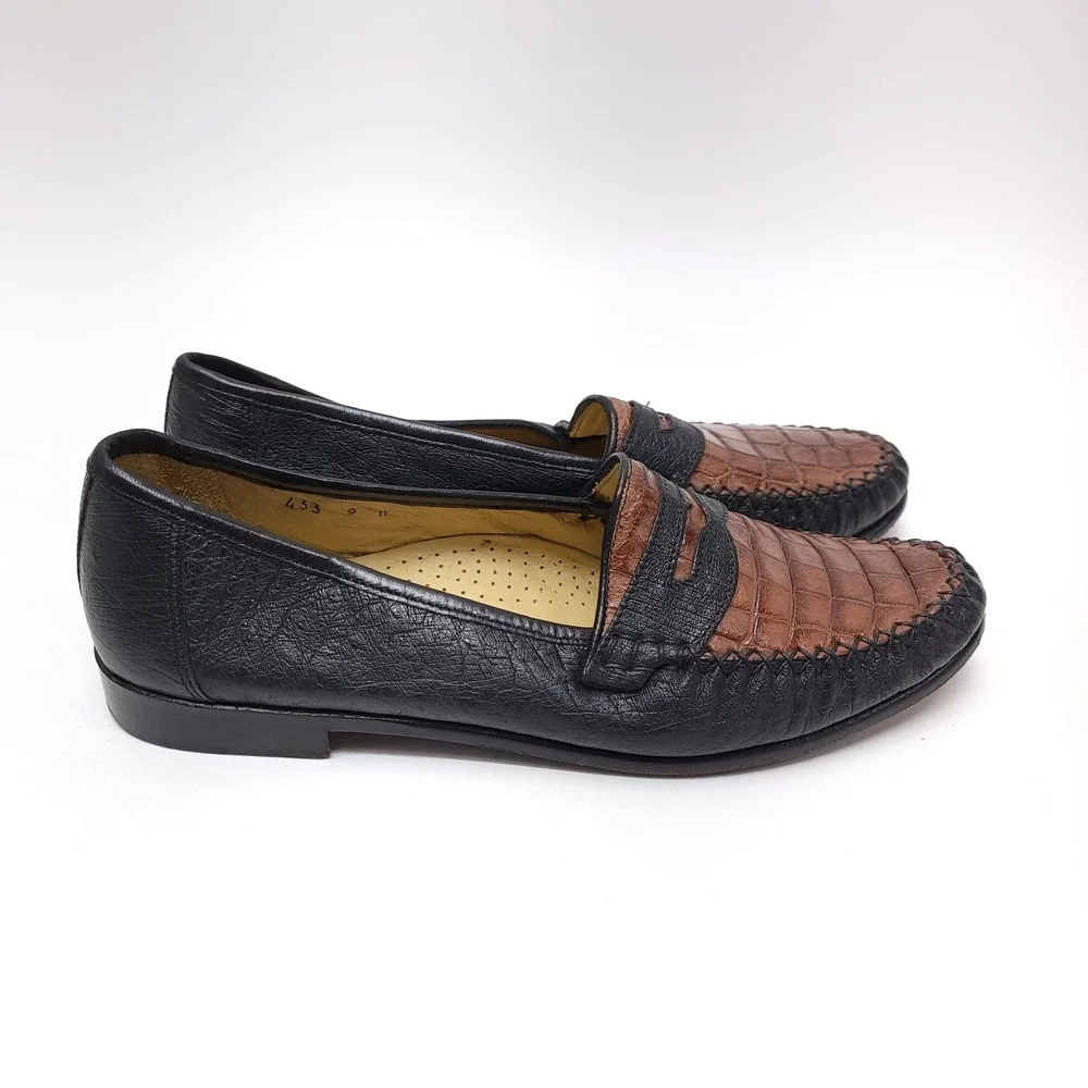 Zelli‎ Mens Crocodile Ostrich Penny Loafer Slip on Shoes Size 9